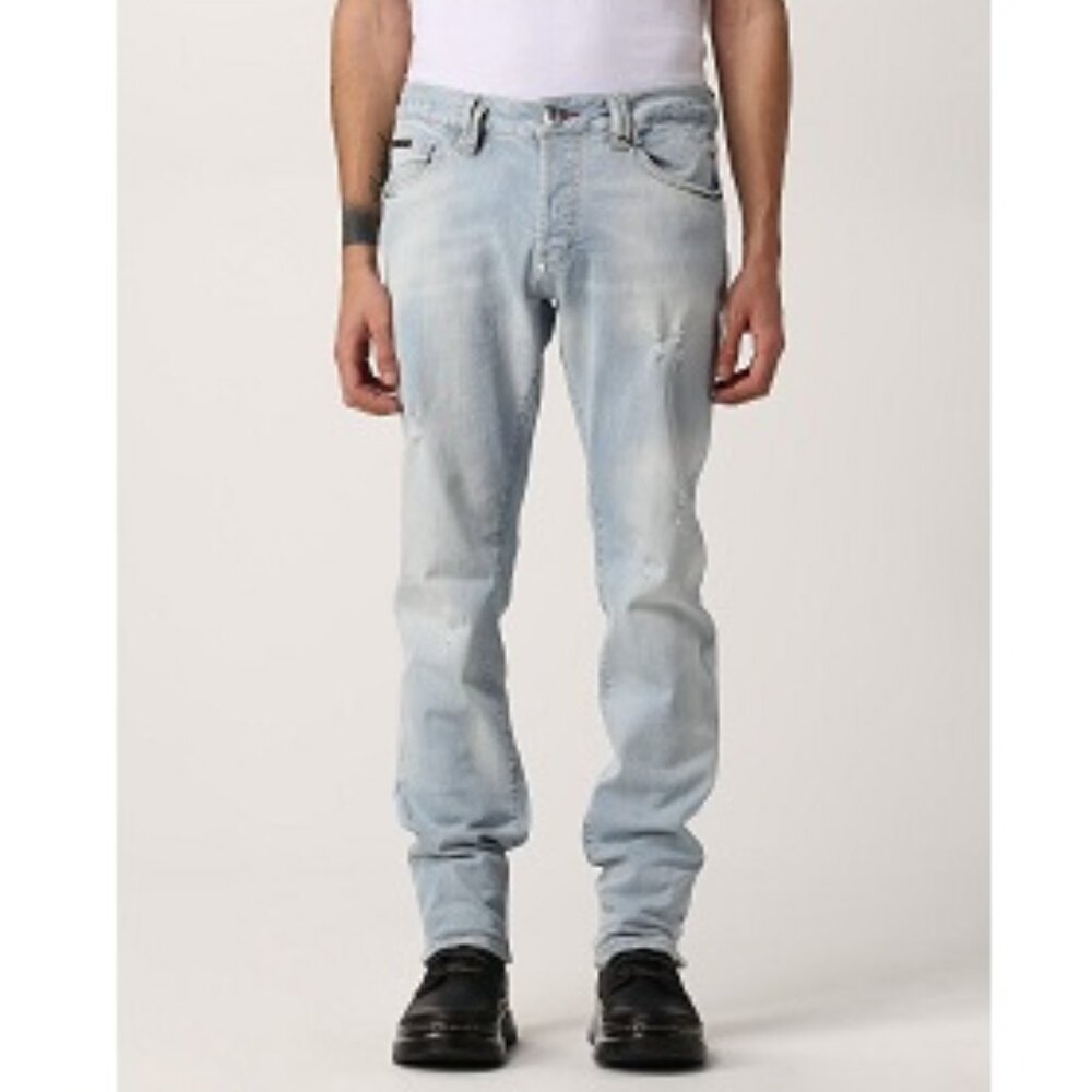 Philipp Plein Denim Super Straight Cut Trousers, Size 36, Waist 38